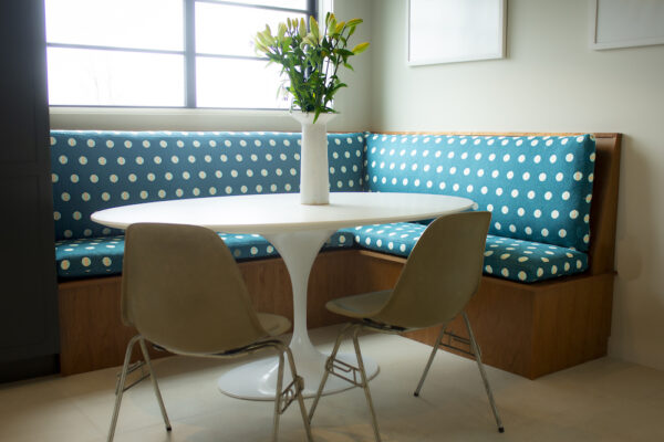 Private Client Kitchen Banquette Cushion in Green Polkadot 2