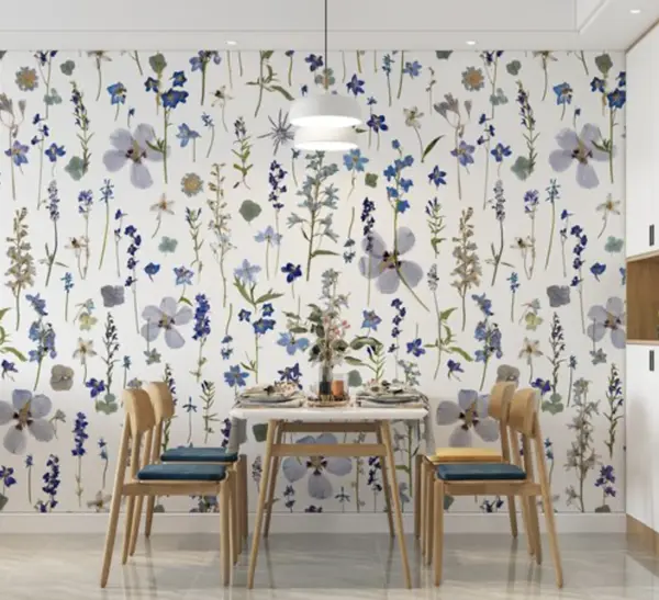 Flower wallpaper in a dining room by Domain of The Flowerings