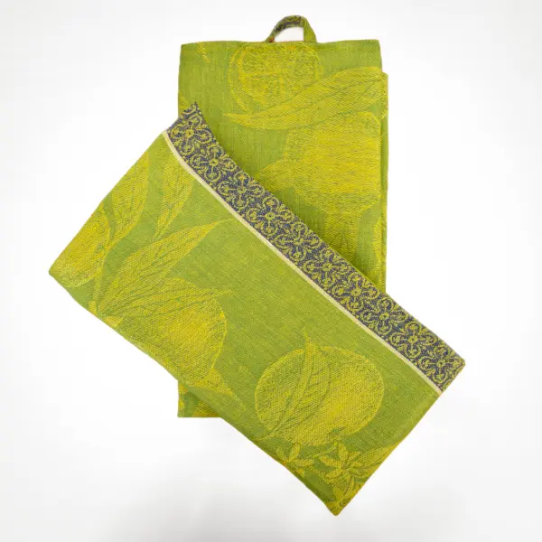 Linen jacquard tea towel set in parrot green by Sullivan Mercantile